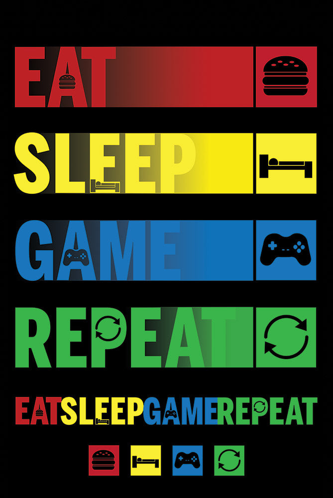 Gamer posters - Eat Sleep Repeat – Game poster Panic Posters PP34882
